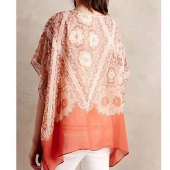 EUC🔹️Maeve Coral Orange Nalina Paisley Poncho Top - Picture 6 of 8